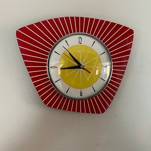 Handmade Asymmetric Formica Wall Clock: Mid-Century Atomic Style