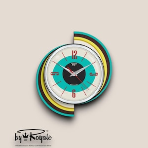 Mid-Century Modern Atomic Wall Clock: Turquoise Royalexe Laminate, Handmade in UK