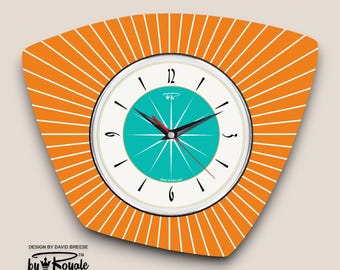 Handgefertigte Wanduhr: Türkise Formica Wanduhr im Mid-Century Stil