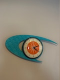 Colour Etched Lucite Formica Wall Clock from Royale - Midcentury Atomic Boomerang Retro style in Turquoise & Tangerine