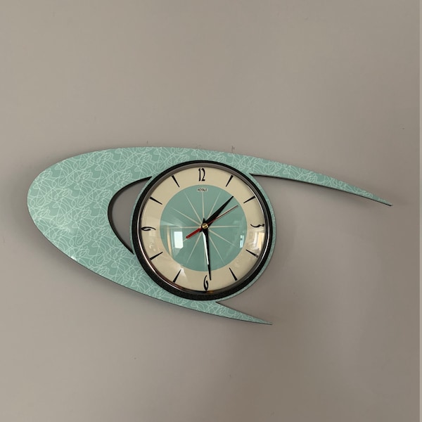 Midcentury Modern Mint Green Boomerang Wall Clock - Atomic Retro Style
