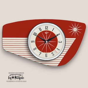 Handmade Tomato Red Formica Wall Clock: Mid-Century French Atomic Starburst Retro By Royale