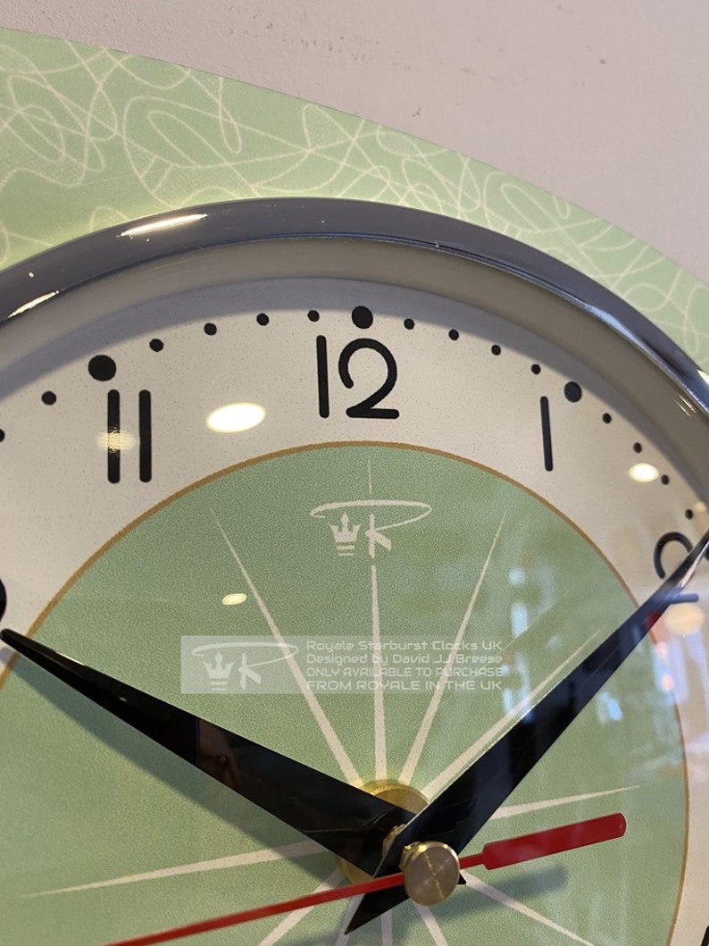 Handmade Jadeite Green Starburst Wall Clock: Mid-Century Atomic Style image 3
