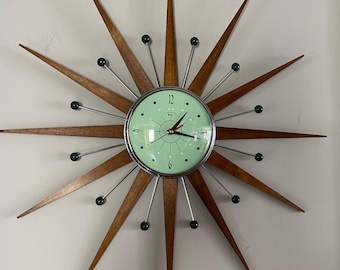 27 Inch Hand Made Mid Century Style Starburst Sunburst Clock 27 Inch Hand Made Mid Century Style Starburst Sunburst Clock