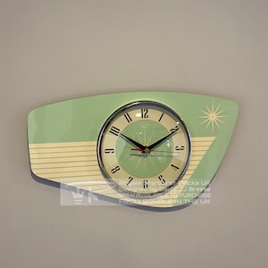 Royalexe Handmade Radio Grill Wall Clock in Jadeite Green from Royale - Midcentury French Atomic Retro style