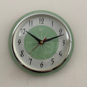 Top Selling Royalexe Caravan Kitchen Wall Clock By Royale - Midcentury Modern Atomic Jetsons Retro style in Jadeite Green