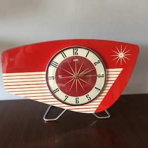 Handmade Royalexe Laminate Mantle Clock Mid Century Modern style in Tomato Red by Royale image 1