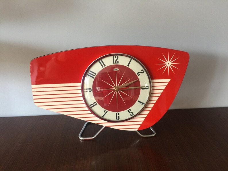 Handmade Royalexe Laminate Mantle Clock Mid Century Modern style in Tomato Red by Royale image 1