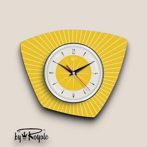 Mid Century Modern Clock By Royale in Royalexe Laminate - Asymmetric in Yellow