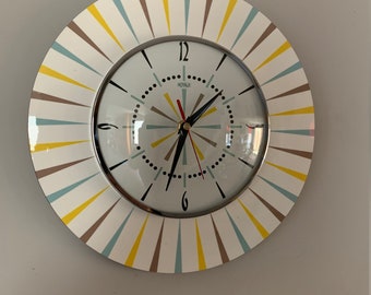 Large Formica Kitchen Wall Clock by Royale - Midcentury Retro style influenced by 1960's Pyrex Pattern