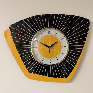 Atomic Mid-Century Slip Shadow Wall Clock:  French Style in Black & Mango