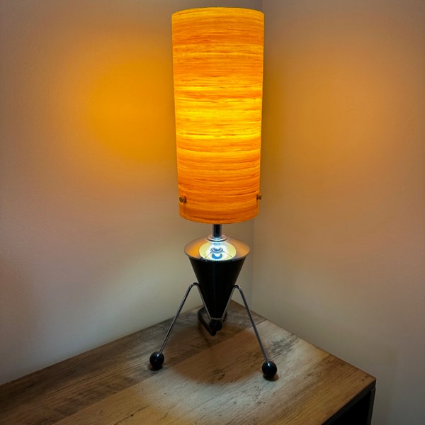 Sputnik Lamp Midcentury Modern style Rocket Lamp by Royale British Made Atomic Lamp Tripod Legs Orange Spun Fibreglass Shade Fiberglass