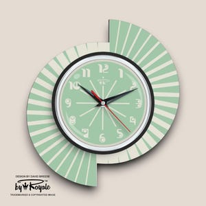 Mid-Century Modern Wall Clock: Mint Green & White Atomic Style