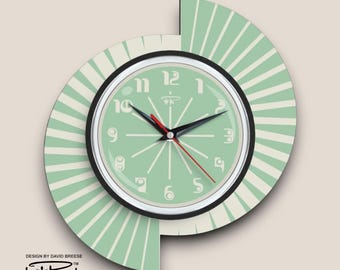Mid-Century Modern Wall Clock: Mint Green & White Atomic Style