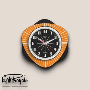 Mid Century Modern Royalexe Laminate Clock By Royale - Vogue in Tangerine Orange