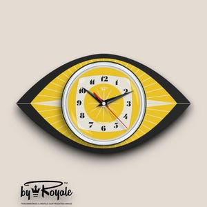 Mid Century Modern Royalexe Laminate Clock By Royale - Celeste Eye in Yellow