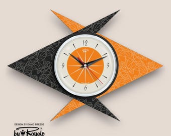 Atomic Double Boomerang Wall Clock: Mid-century Modern Black