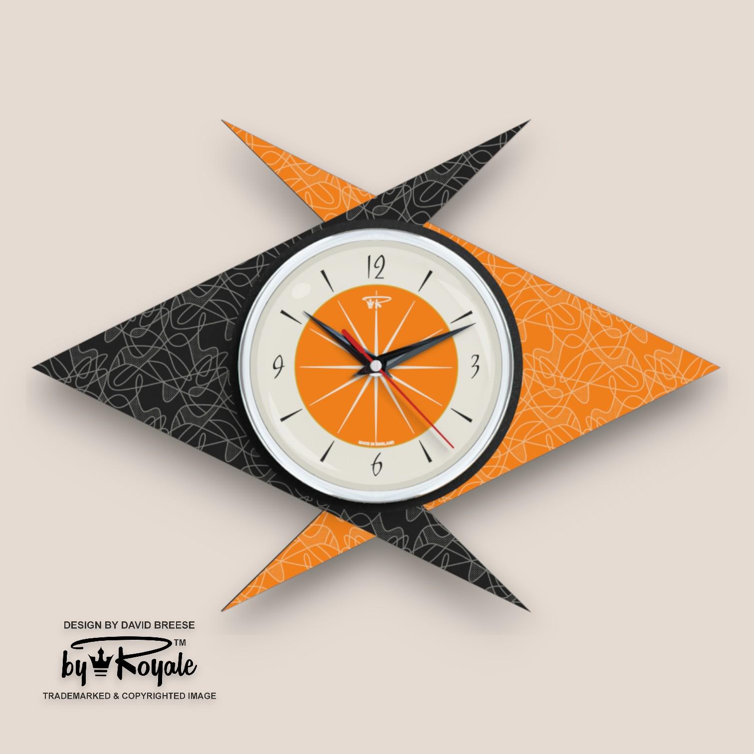 Atomic Double Boomerang Wall Clock: Mid-century Modern Black
