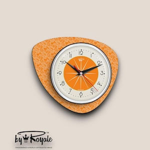 Mid Century Modern Royalexe Laminate Clock By Royale - Pebble in Tangerine Orange