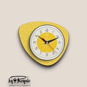 Mid Century Modern Royalexe Laminate Clock By Royale - Pebble in Yellow