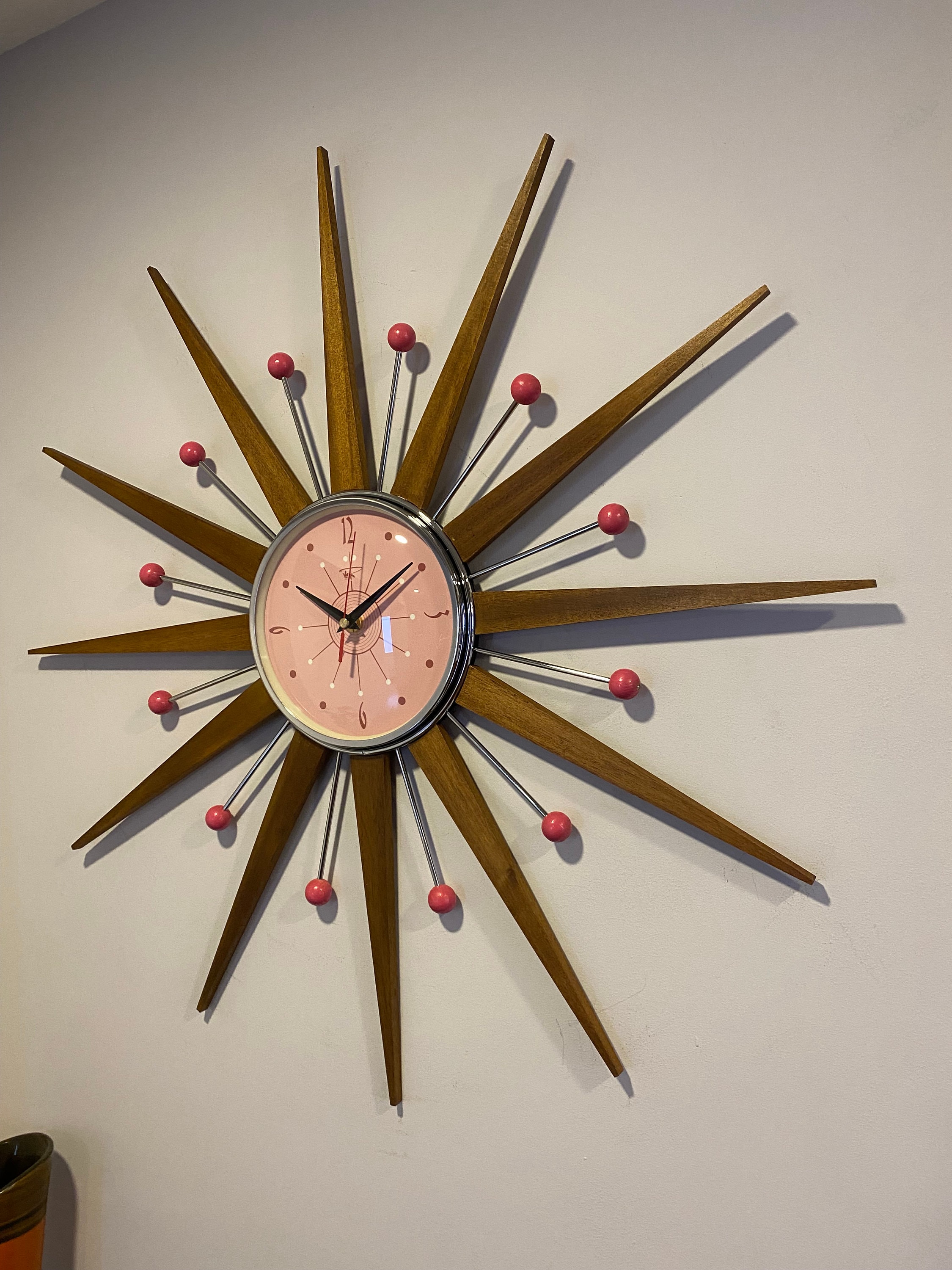 Teak Mid Century Starburst Wall Clock – Handmade Atomic Sunburst