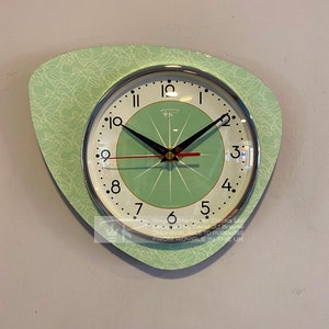 Handmade Jadeite Green Starburst Wall Clock: Mid-Century Atomic Style