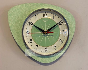 Handmade Jadeite Green Starburst Wall Clock: Mid-Century Atomic Style