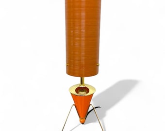 Midcentury Modern style Sputnik Rocket Lamp by Royale - British Made Atomic Space Age with Tripod Legs and an Orange Spun Fiberglass Shade
