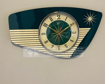 Royalexe Handmade Radio Grill Wall Clock in Teal Green from Royale - Midcentury French Atomic Retro style