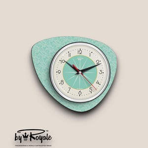 Mid Century Modern Royalexe Laminate Clock By Royale - Pebble in Aquastone
