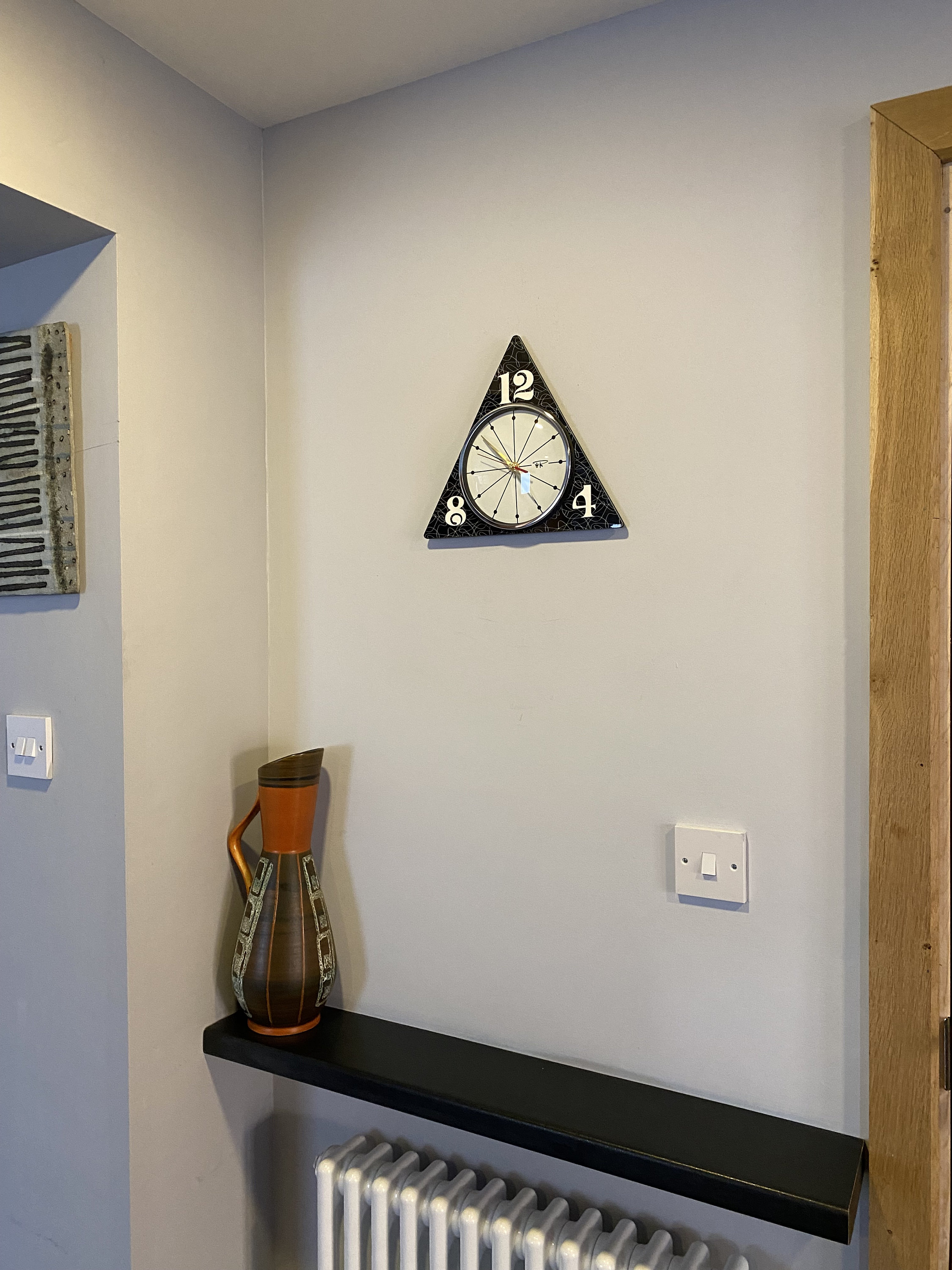 Handmade Triangular Formica Wall Clock: Midcentury Atomic Naugahyde ...