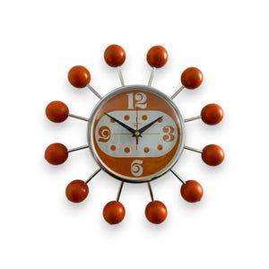 Handmade Ball Burst Clock: Retro Orange & White Starburst, 1970s Style