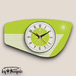 Mid Century Modern Royalexe Laminate Clock By Royale - Radio Grill in Chartreuse Green