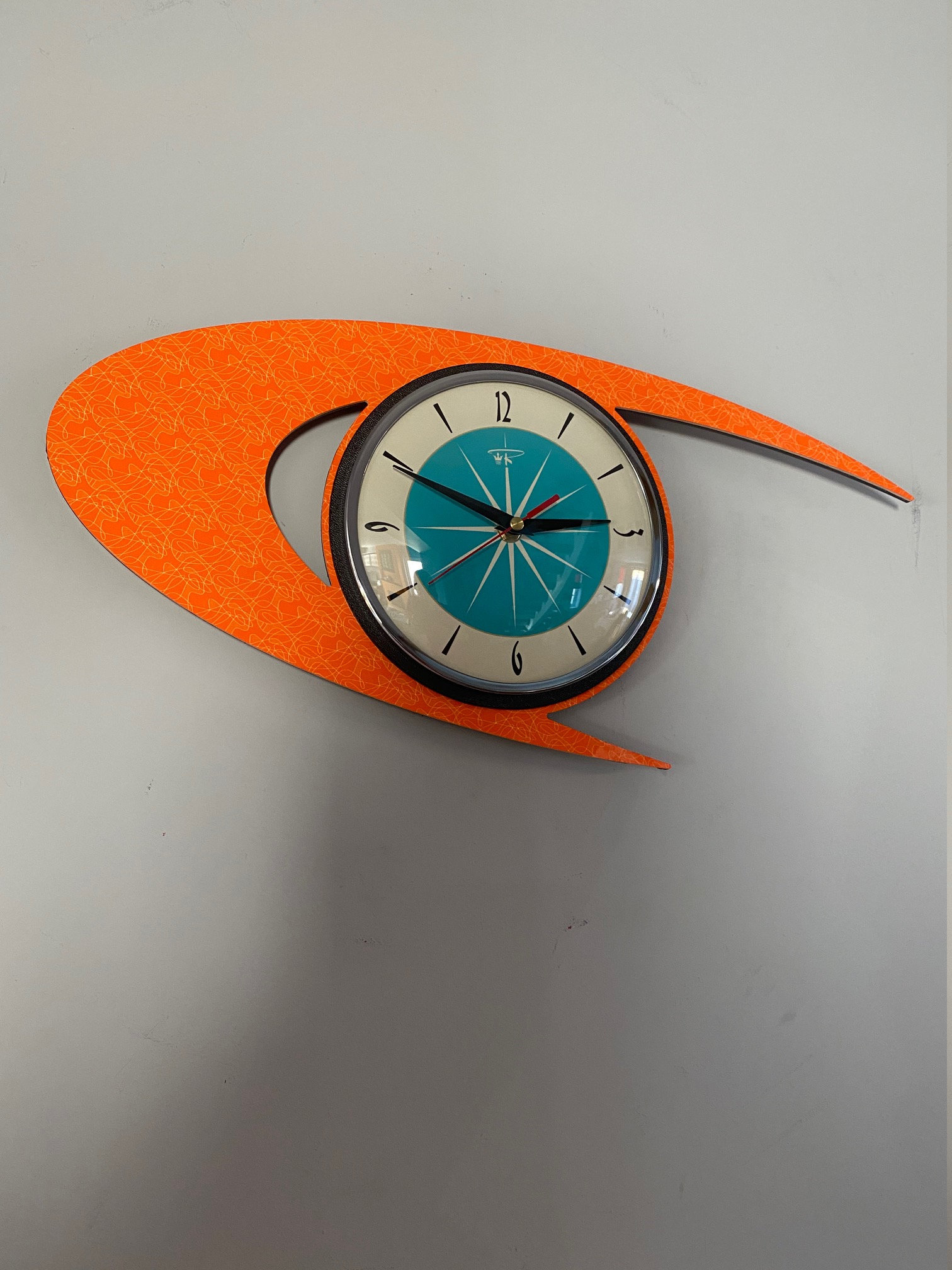 MID-CENTURY DANISH MODERN Boomerang Wall Clock Belart style