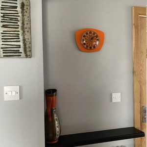 Formica Lucite Asymmetric Wall Clock from Royale 1970's Retro style in Tangerine Orange image 5