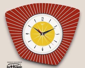 Reloj de pared asimétrico de Formica hecho a mano: estilo atómico de mediados de siglo.