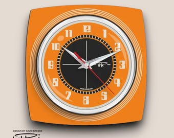 Orange Royalexe Laminate Wall Clock: Mid-Century Atomic Jetsons Style