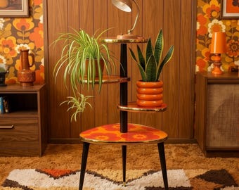 Mid Century Modern 1970s Tera Plant Stand, Royalexe High Pressure Laminate, Teak Legs, 2 Colorways