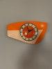 British Handmade Tangerine Royalexe Wall Clock from Royale - Midcentury French Atomic Retro style with Starburst Design 