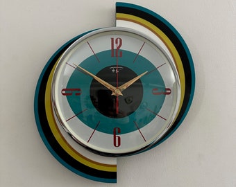 Top Selling Large Royalexe Spinning Meteor Caravan Wall Clock by Royale in Turquoise - Midcentury Atomic Jetsons Retro