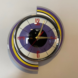 Colour Etched Spinning Meteor Formica Caravan Wall Clock from Royale - Midcentury Atomic 1970's Retro style.