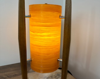 Rocket Lamp Midcentury Modern style British Made by Royale Retro Table Lamp Teakwood Legs Pumpkin Orange Spun Fibreglass Shade Fiberglass