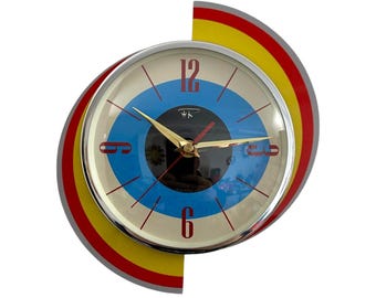 Mid Century Modern Wall Clock - Atomic, Jetsons, Retro Style for Home Decor - Perfect Gift in a Classy Felt Pouch