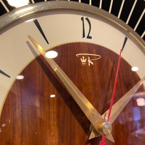Midcentury Modern Handmade Asymmetric Millennial Wall Clock in BlackCream & Faux Walnut by Royale French Atomic Retro style image 4