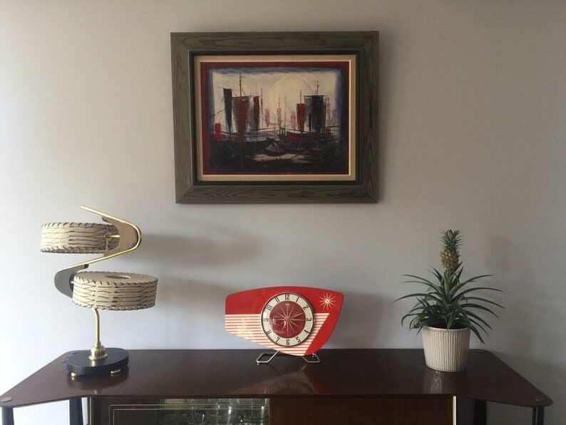 Handmade Royalexe Laminate Mantle Clock Mid Century Modern style in Tomato Red by Royale image 4