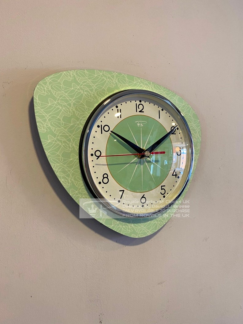 Handmade Jadeite Green Starburst Wall Clock: Mid-Century Atomic Style image 2