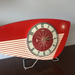 Handmade Royalexe Laminate Mantle Clock Mid Century Modern style in Tomato Red by Royale image 2