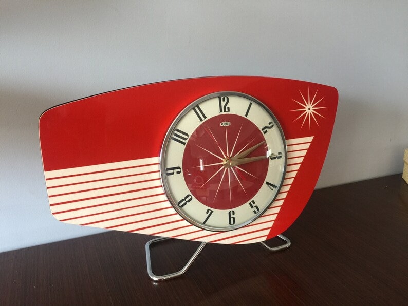 Handmade Royalexe Laminate Mantle Clock Mid Century Modern style in Tomato Red by Royale image 2