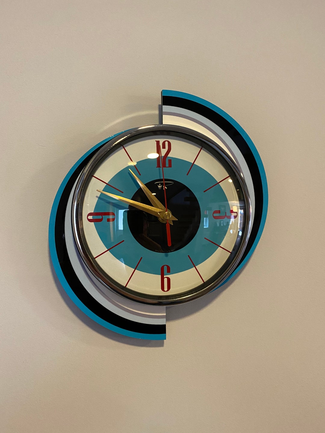 Mid-century Atomic Wall Clock: Colour Etched Formica, 1970s Retro Style ...