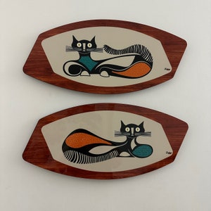 Matching pair of Retro handmade mid century style asymmetric atomic cat formica Wall Art Plaques by Royale Starburst - Zephyr 3 & 4